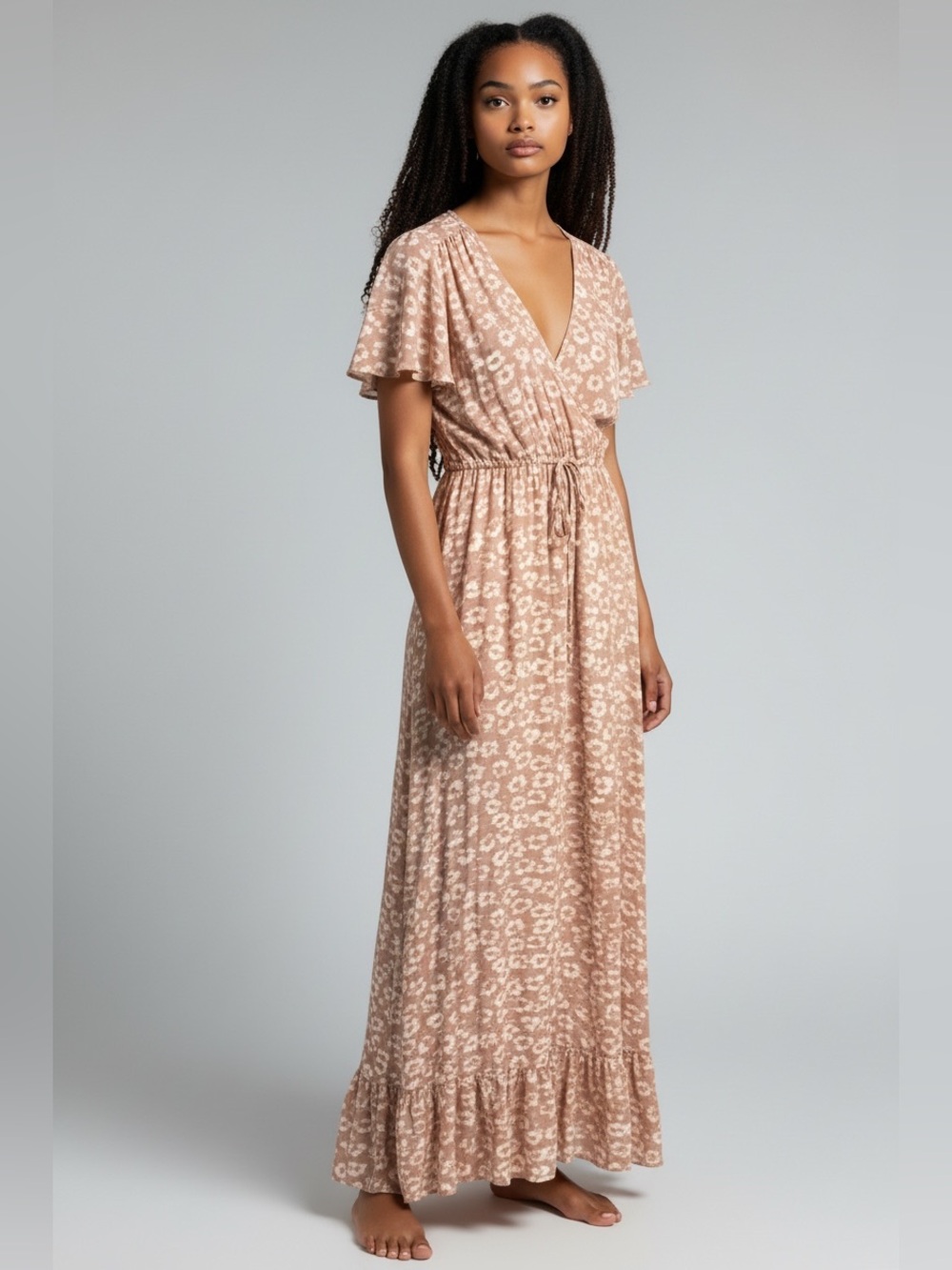 Everly Blush Leopard-Print Wrap Maxi Dress